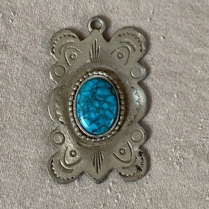 Vintage Pewter Necklace Pendant with Turquoise Gem